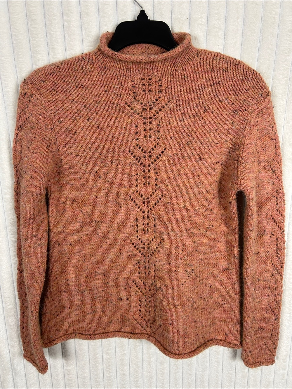 Sundance Peach Speckled Knit rolled mock neck wool blend Sweater S